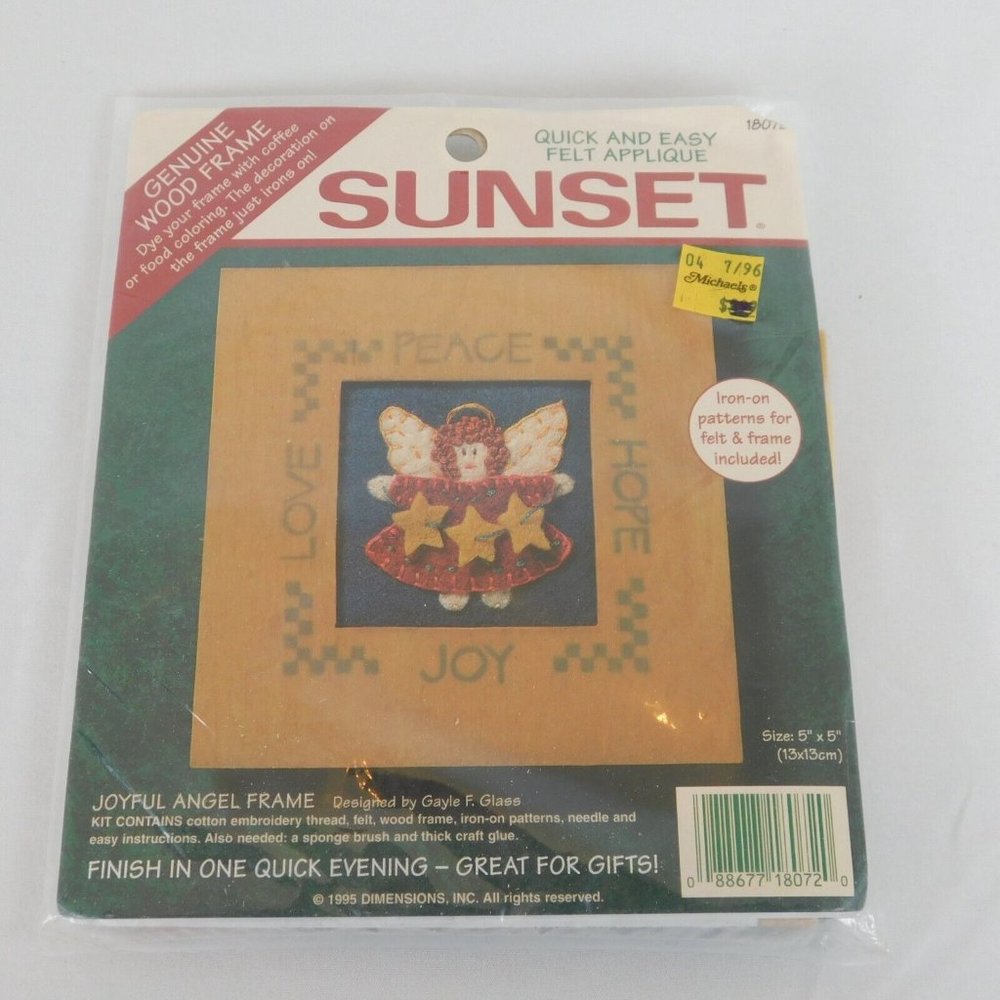 Sunset Joyful Angel Frame Kit Felt Applique Size 5" x 5" Vintage 1995 Dimensions
